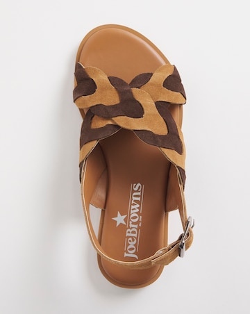 Joe Browns Tan Comfort Suede Plait Sandals- Extra Wide Fit (EEE)