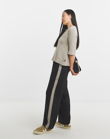 Black Stretch Ponte Side Stripe Wide Leg Trouser
