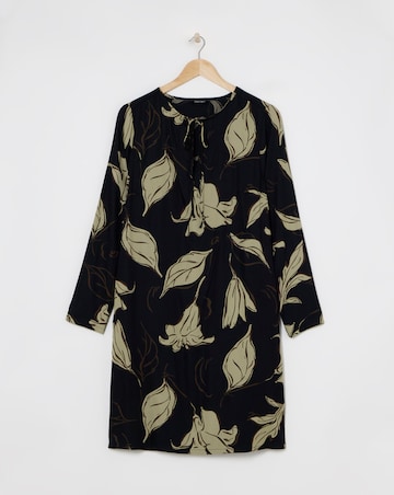 Tie Neck Long Sleeve Tunic Dress