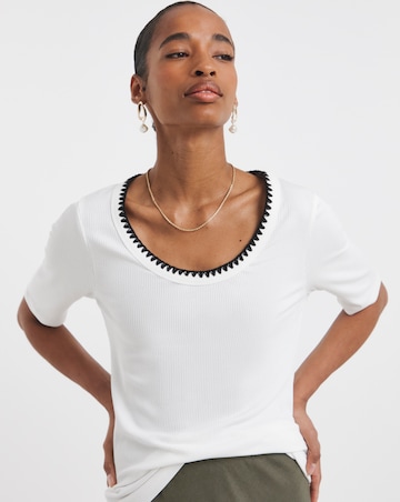 Cream Scoop Neck Contrast Stitch Top
