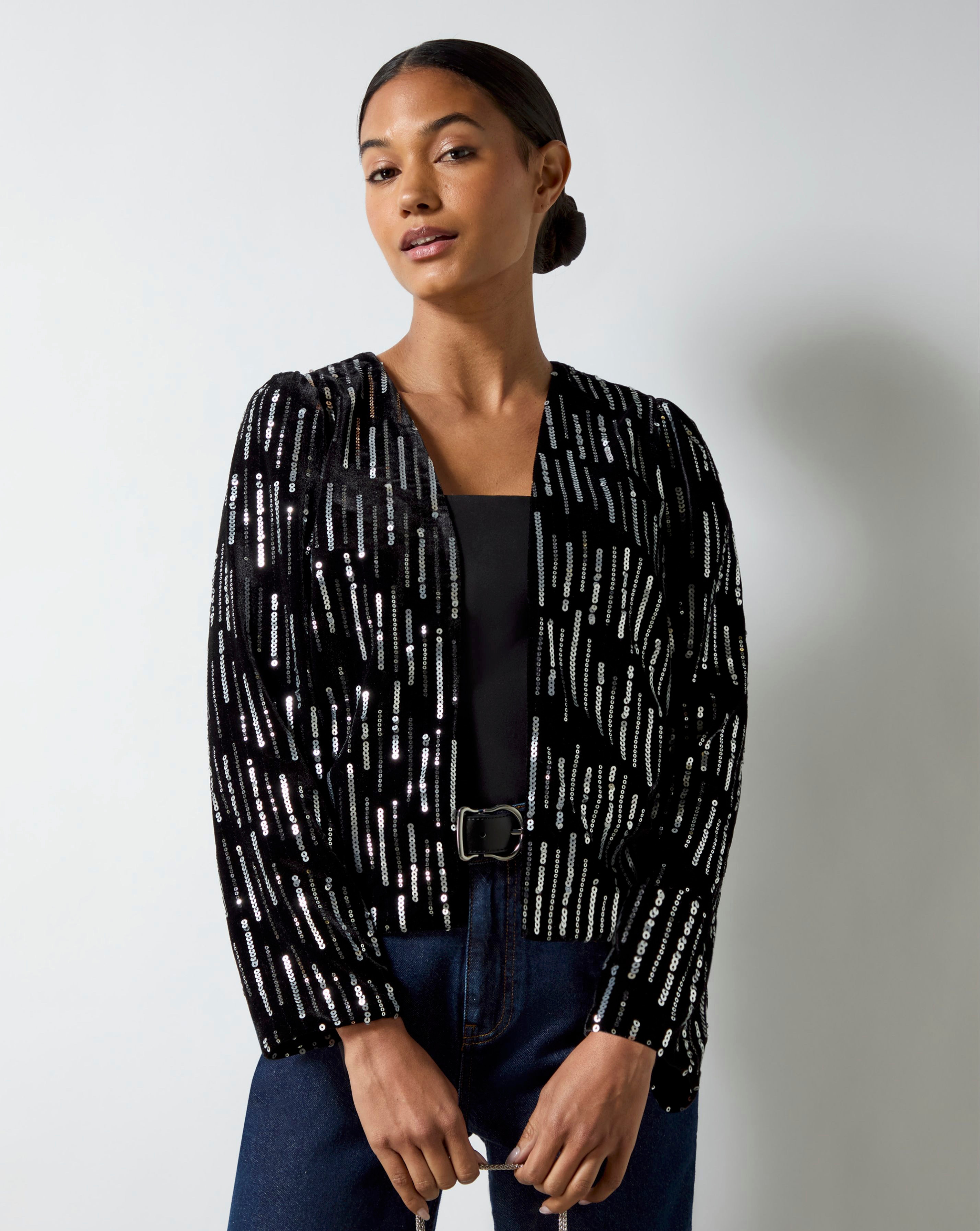 Ro&Zo Black Embellished Velvet Jacket | JD Williams