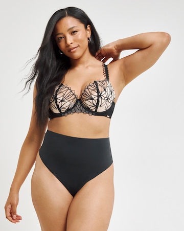 Figleaves Curve Artistry Embroidery Underwire Quarter Balcony Bra B-F - Black