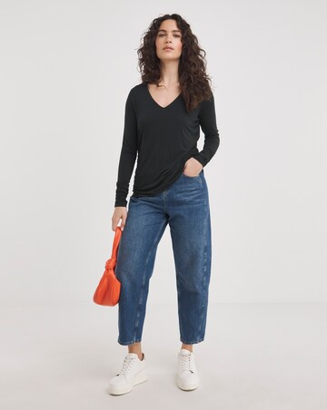 Black Ruched Side Long Sleeve Top