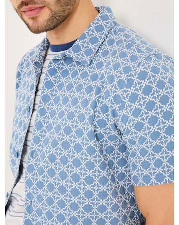 FatFace Embroided Geo Print Short Sleeve Shirt - Blue