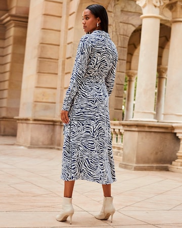 Sosandar Blue & White Zebra Print Midi Shirt Dress