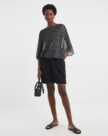 Lurex Mesh Tie Neck Top