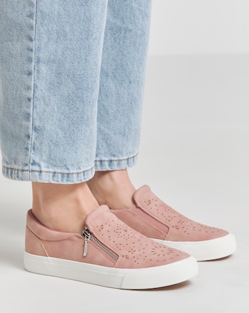 Beatrix Laser Cut Slip on Side Zip Trainer - Extra Wide Fit (EEE)