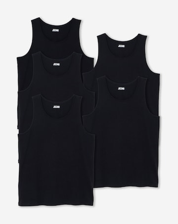 5 Pack Pure Cotton Black Vests Long
