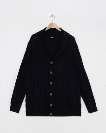 Black Cable Knit Shawl Neck Cardigan