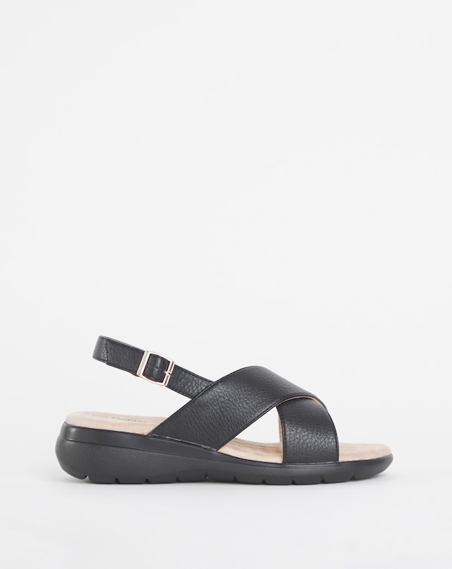 Cushion Walk Black Crossover Sandal -Wide Fit (E)