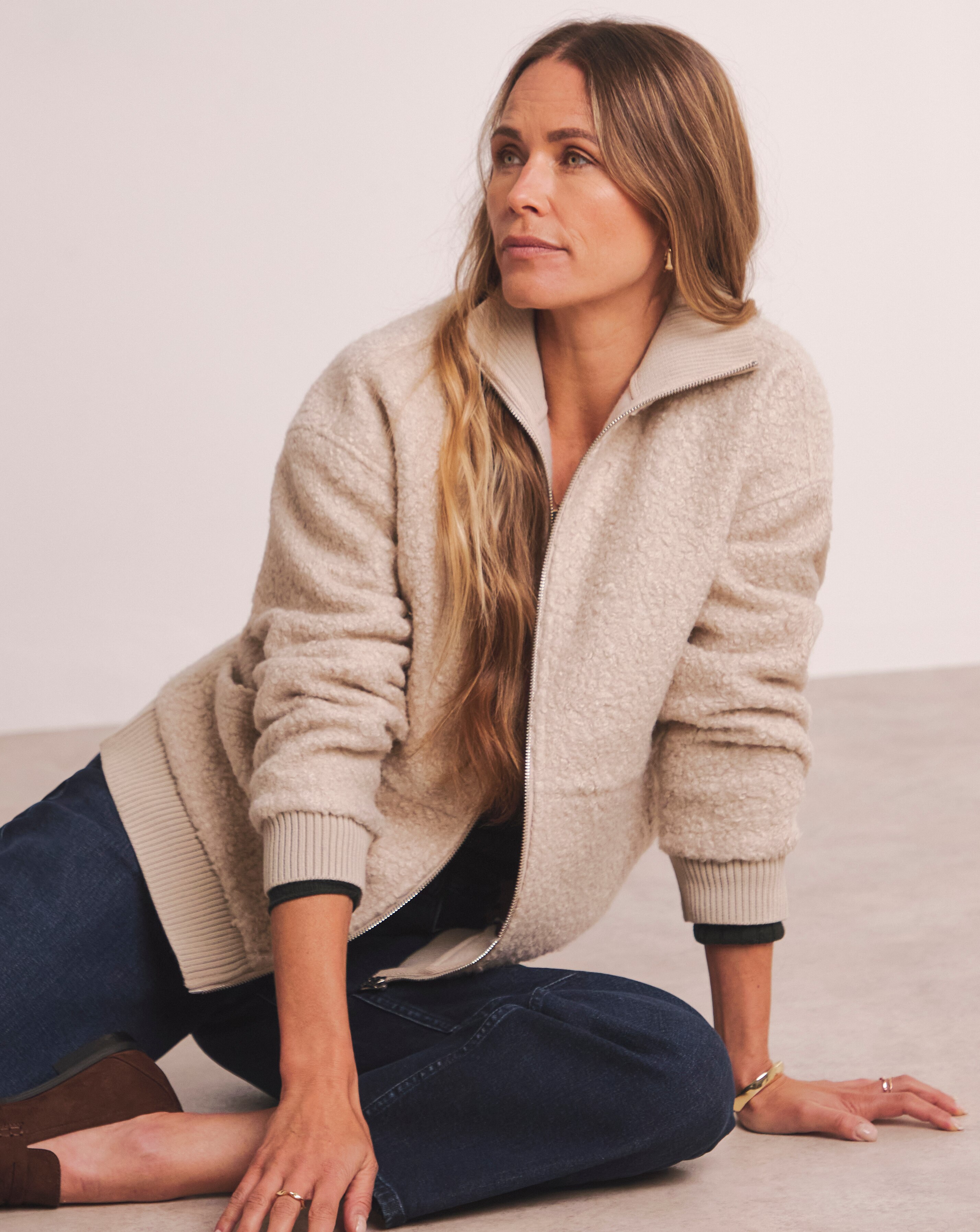 Anthology Ribbed Collar Curly Borg Zip Through Jacket | JD Williams