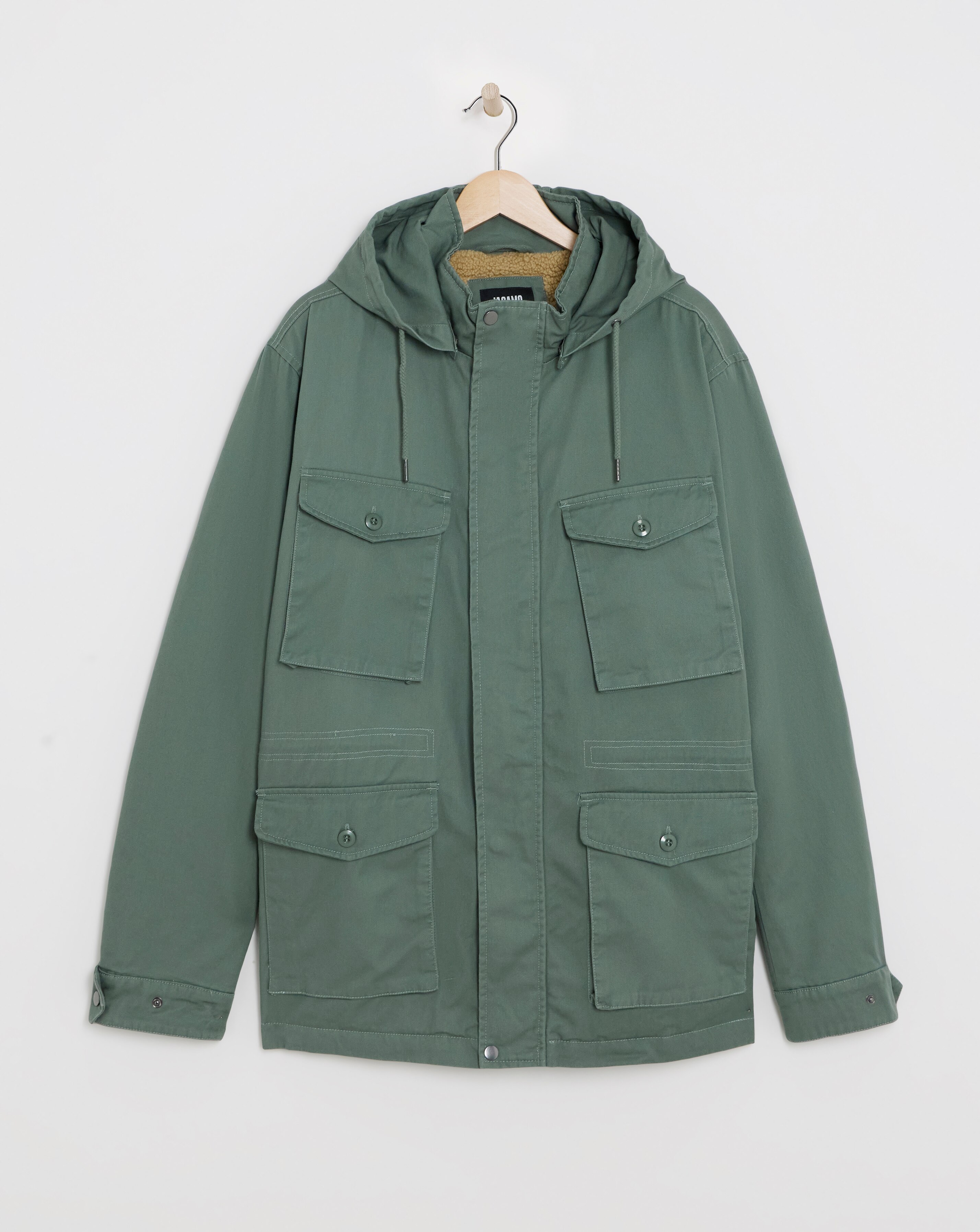 Khaki 4 Pocket Hooded Cotton Jacket