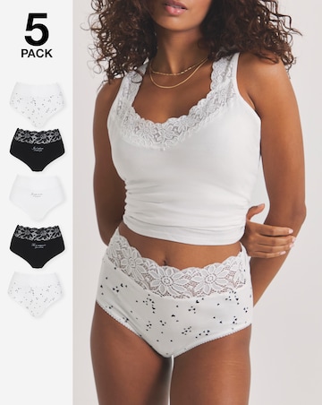 Pretty Secrets (5 Pack) Lace Top Full Fit Knickers Heart Print