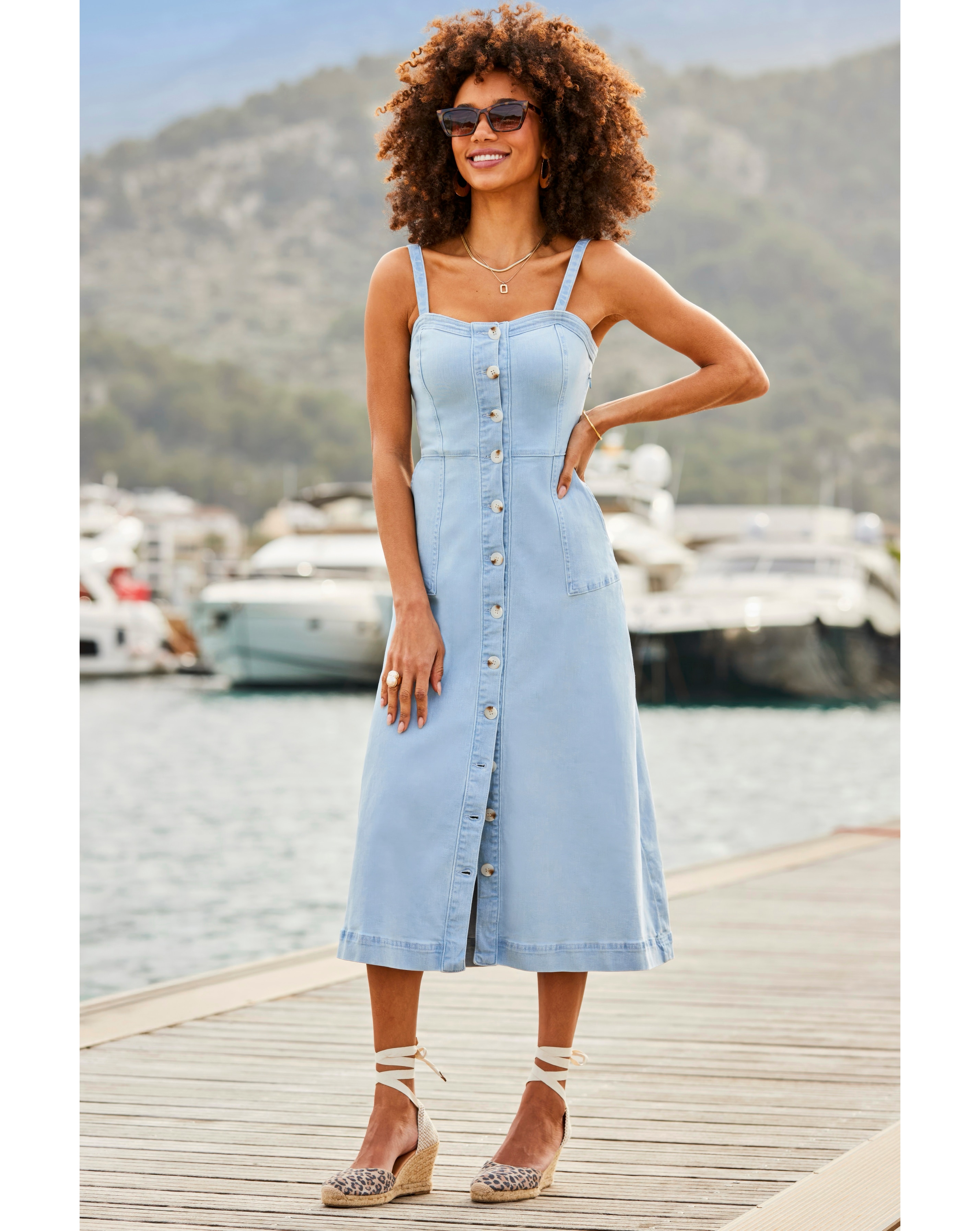 Sosandar Lightwash Denim Fit and Flare Midi Dress | JD Williams