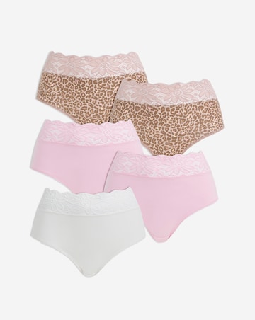 Pretty Secrets (5 Pack) Lace Top Full Brief Knickers Animal Print