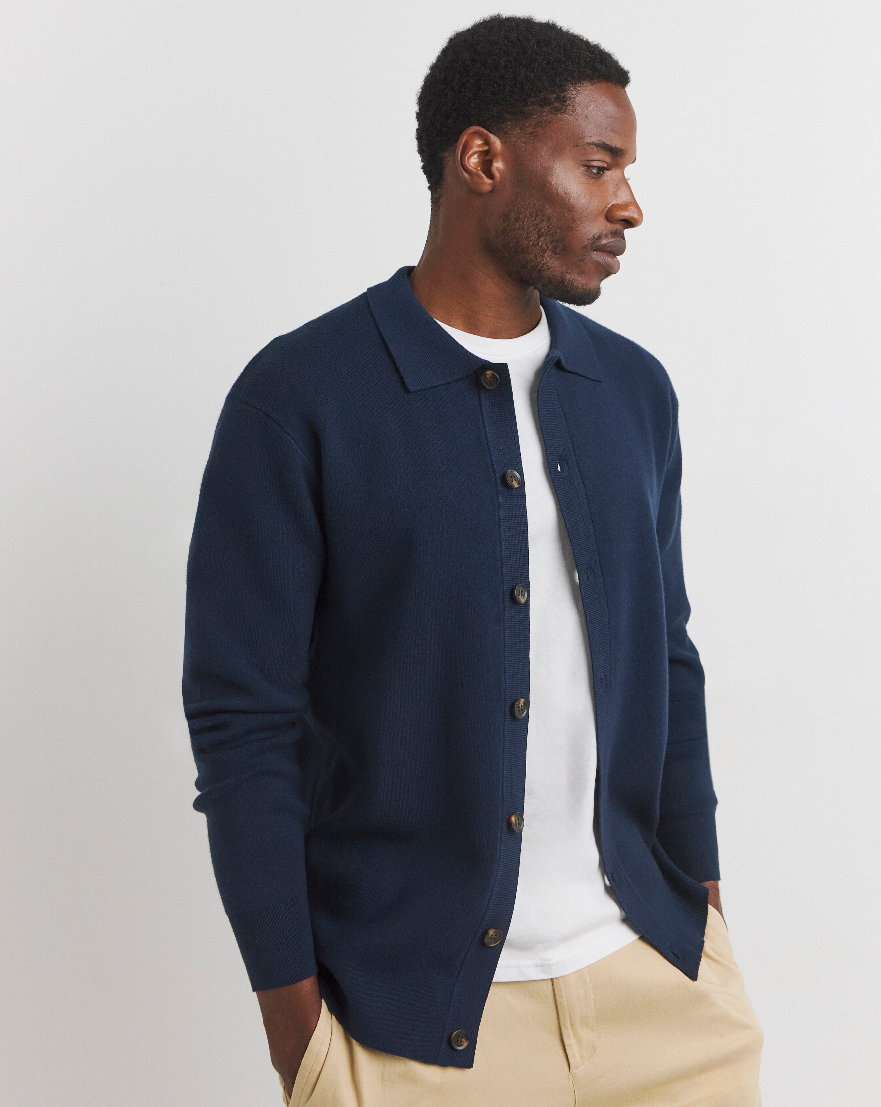 Navy Soft Touch Collared Cardigan | JD Williams