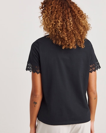 Black Lace Trim Short Sleeve T-Shirt