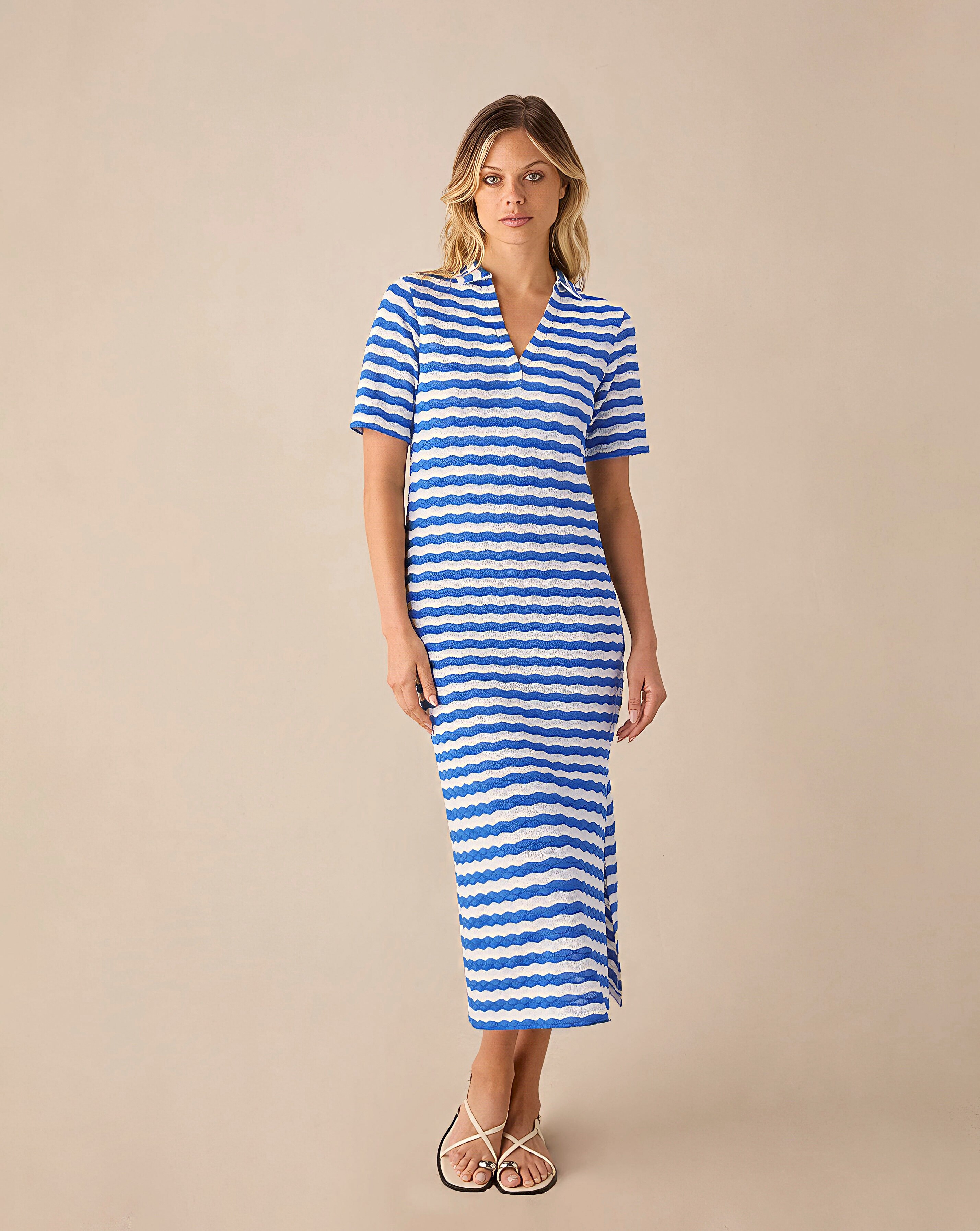 Ro&Zo Blue Stripe Knit Collared Dress | JD Williams