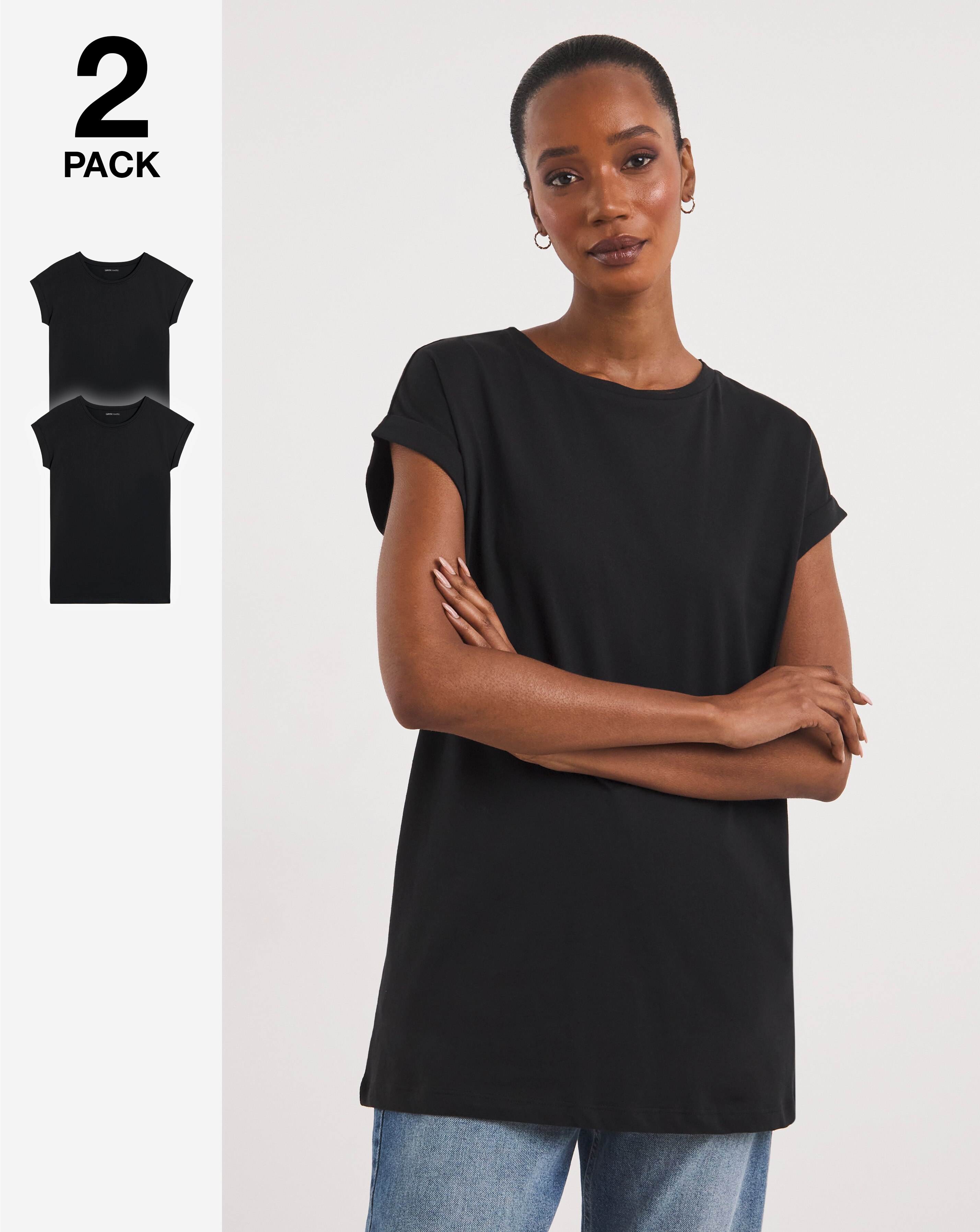 Simply Be 2 Pack Black/Black Boyfriend T-Shirts