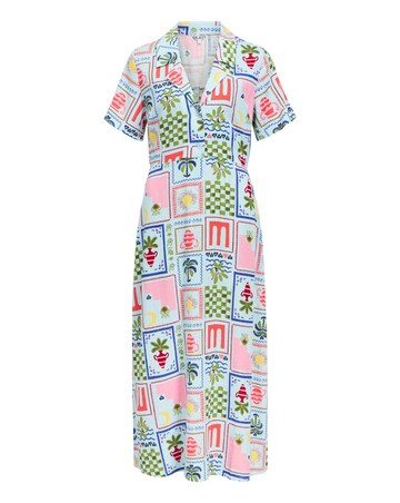 OBJECT Short Sleeve Postcard Print Midi Dress
