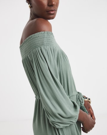 Crinkle Bardot Midi Dress