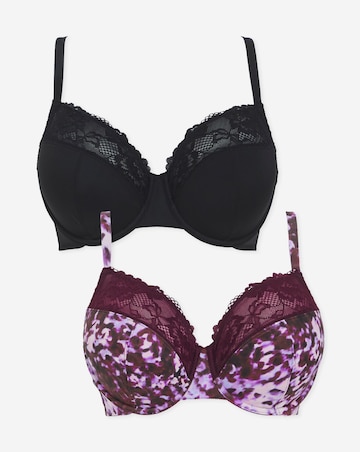 Pretty Secrets (2 Pack) Adrianne Full Cup Wired Bras (C-F) Animal Print/Black