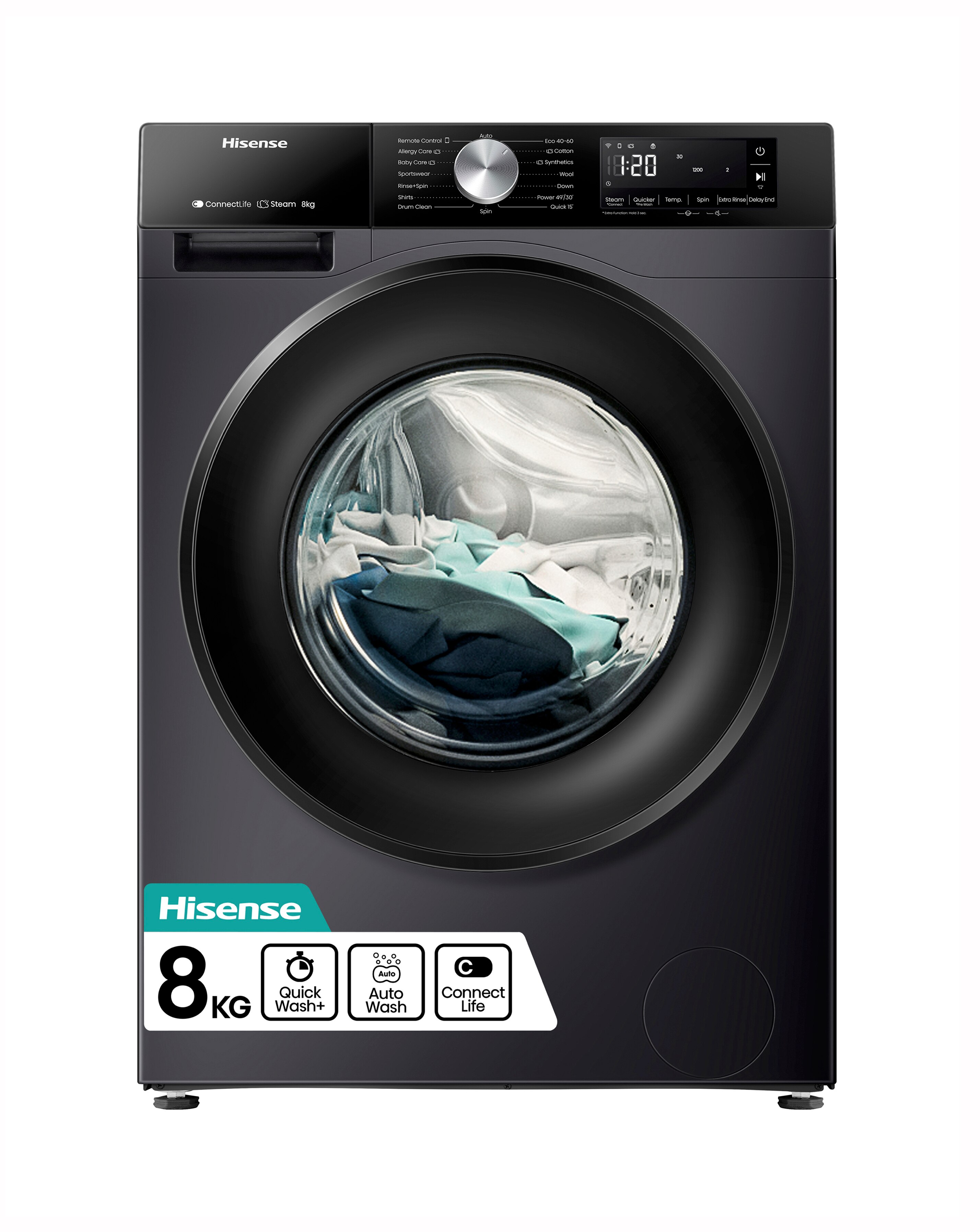 Hisense 3S Series WF3S8043BB3 WiFi-enabled 8kg 1400 Spin Washing Machine - Black
