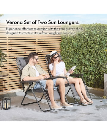 VonHaus Verona Grey Padded Zero Gravity Reclining Garden Chairs - Set of 2