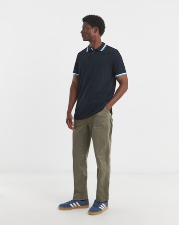 Pure Cotton Tipped Pique Polo Long Length- Navy