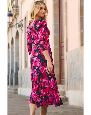 Sosandar Floral Print Twist Front Midi Dress