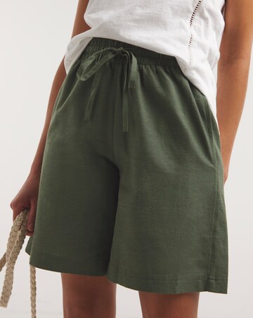 Khaki Linen Mix Knee Length Shorts
