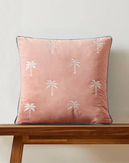 Rhodes Embroidered Palm Tree Velvet Cushion