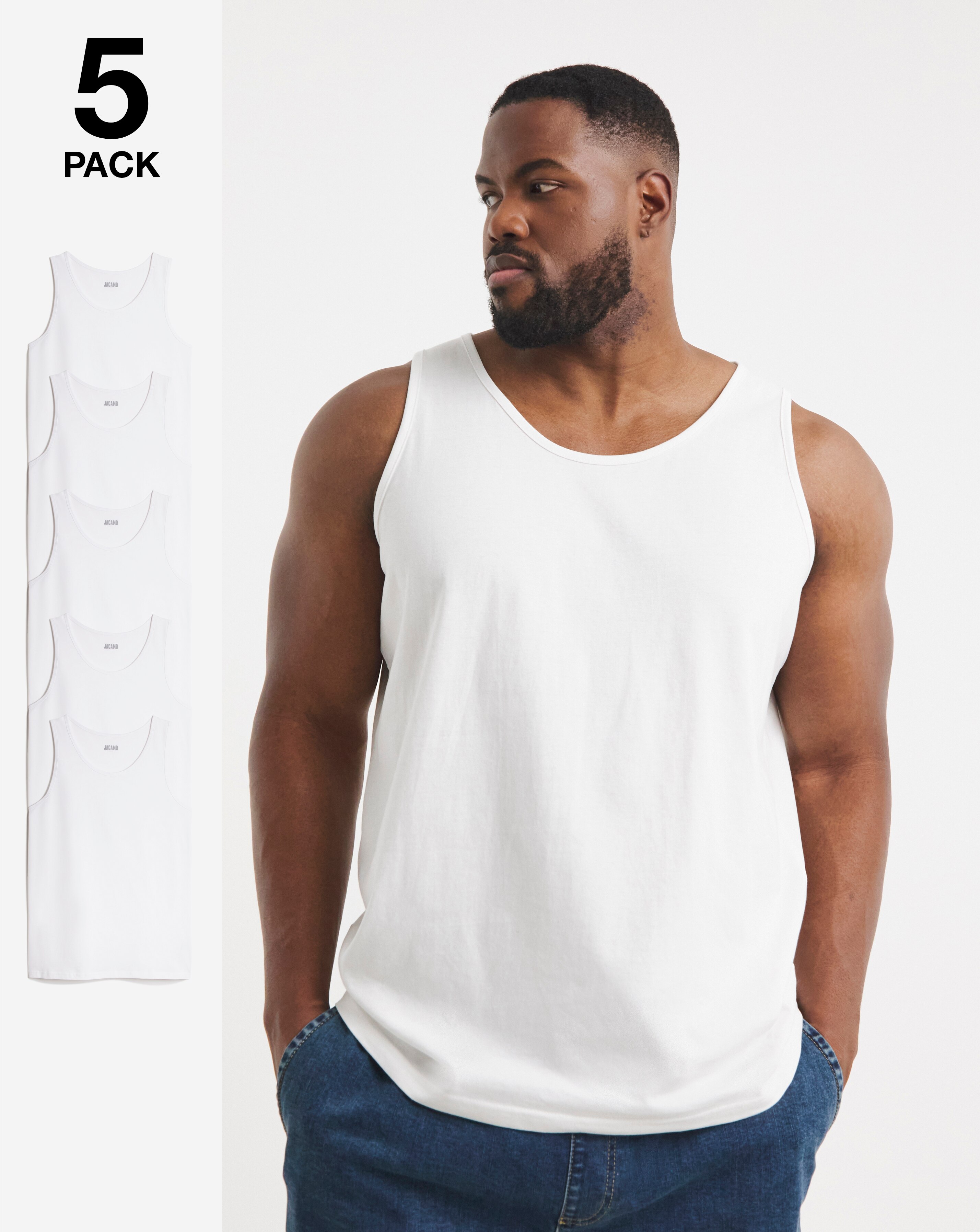 5 Pack Pure Cotton Vests- White
