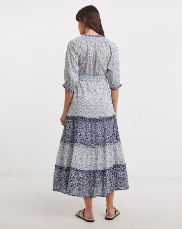 Mixed Print Tiered Hem Waisted Dress