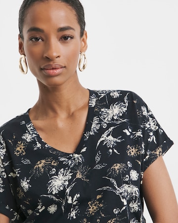 Pure Cotton Floral Print V-Neck Short Sleeve T-Shirt