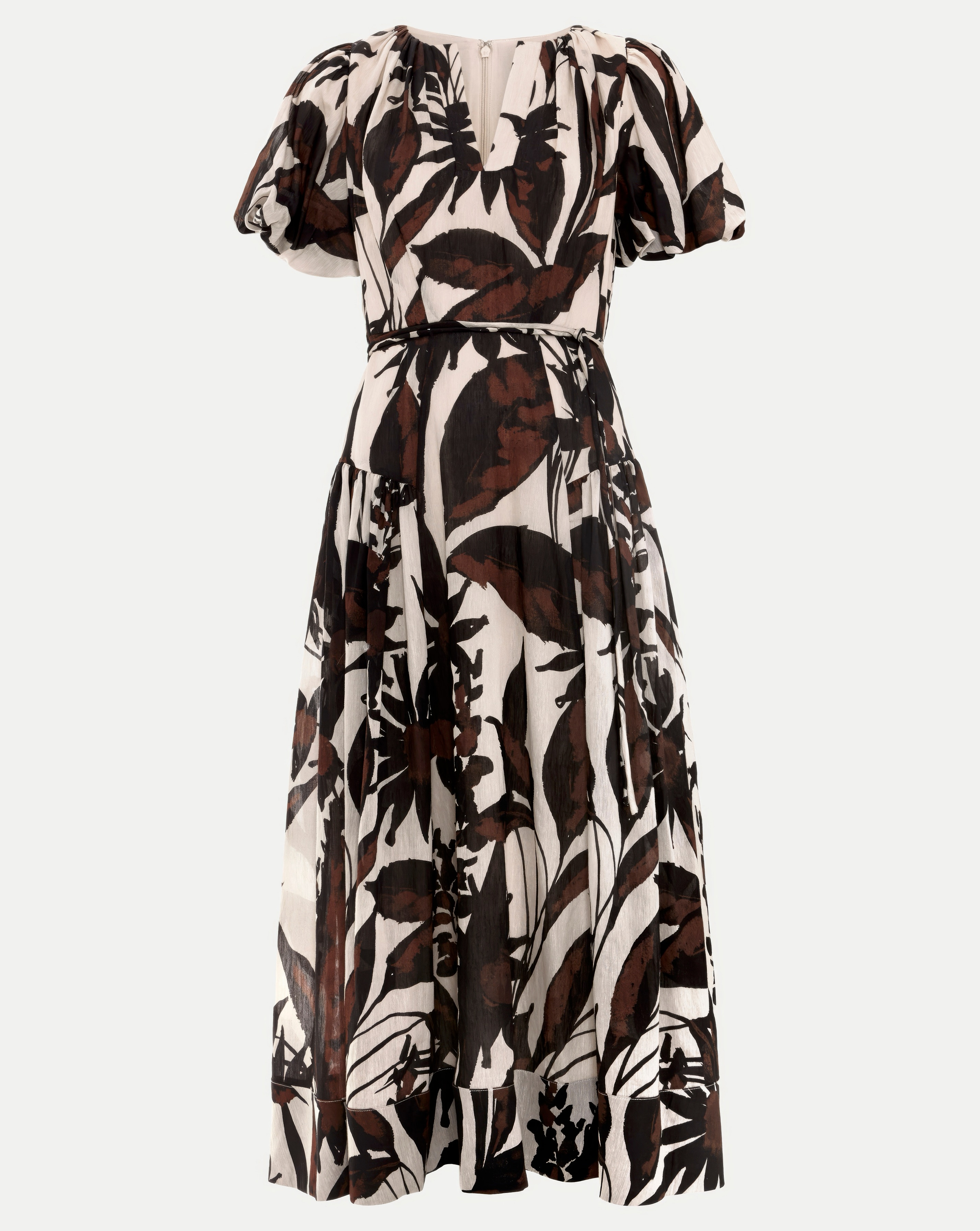 Phase Eight Zarah Printed Puff Sleeve V Neck Midi Dress | JD Williams