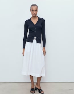 Mango Navy Collared Cardigan