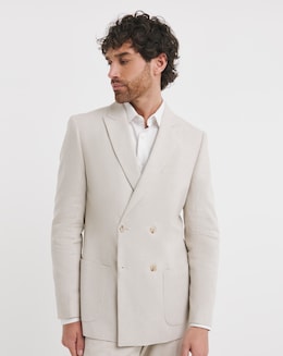 Linen Blend Double Breasted Suit Jacket