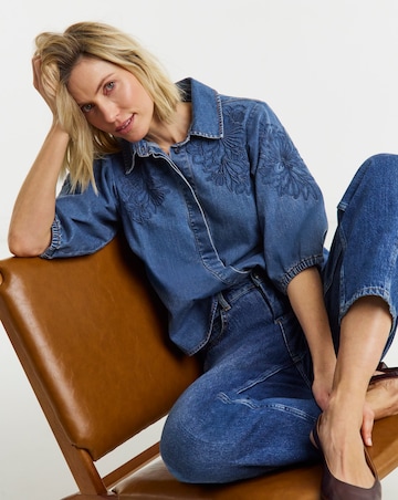 Mid Blue Embroidered Denim Shirt