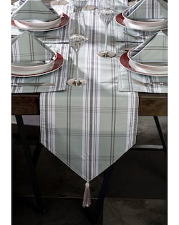 Waterside 13 Piece Grey Tartan Table Runner, Placemat &amp; Napkin Set