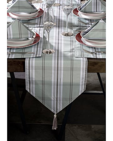 Waterside 13 Piece Grey Tartan Table Runner, Placemat & Napkin Set
