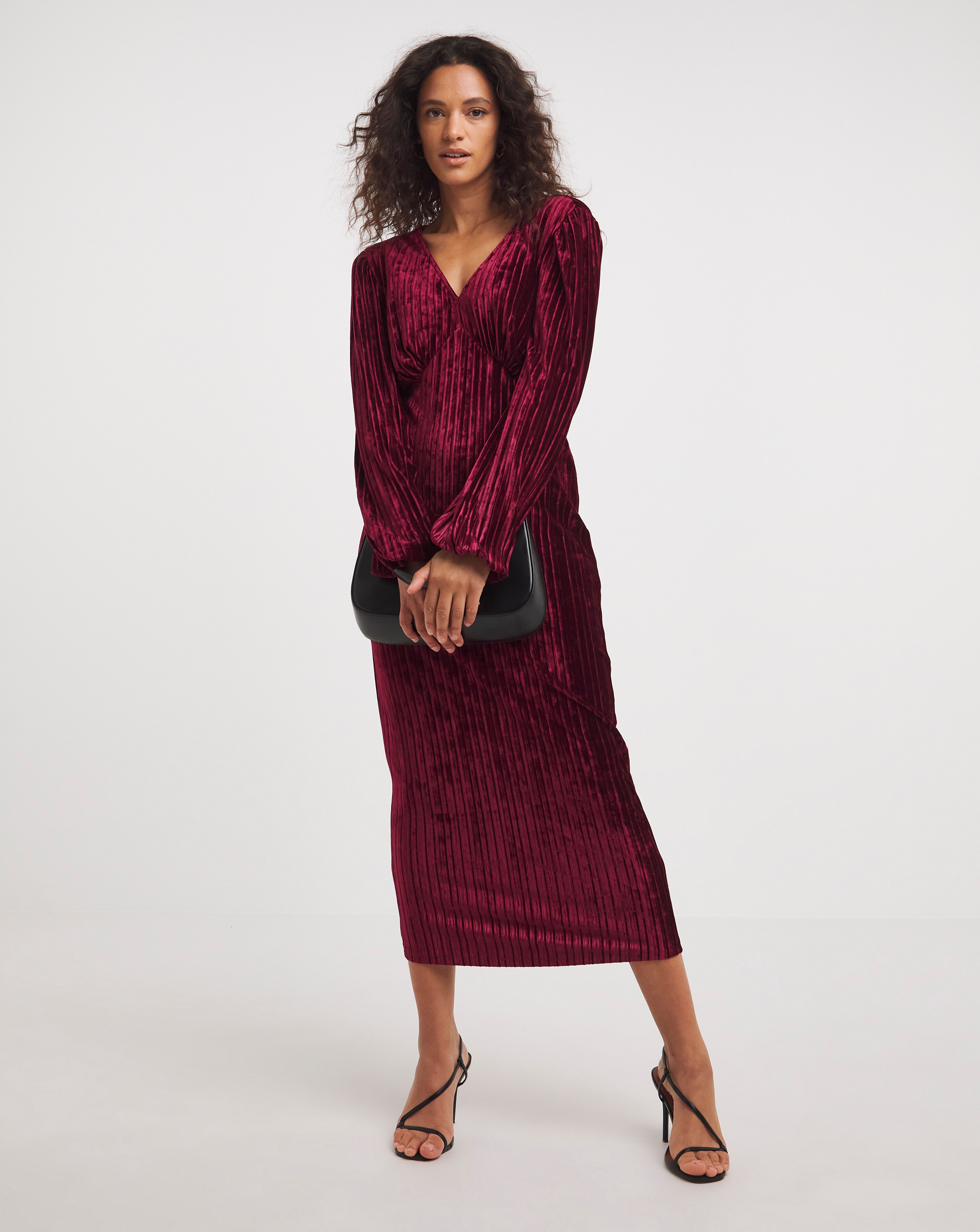Pleated Velvet Midi Dress