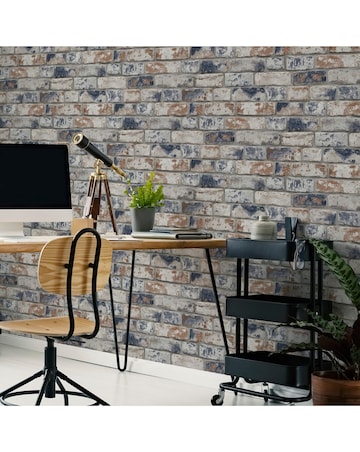 Fresco Navy/Red Industrial Distressed Brick Wallpaper