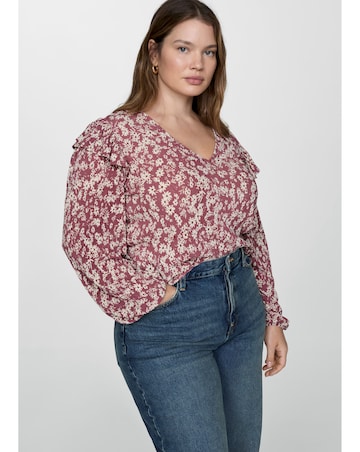 Mango Floral Shoulder Ruffle Top