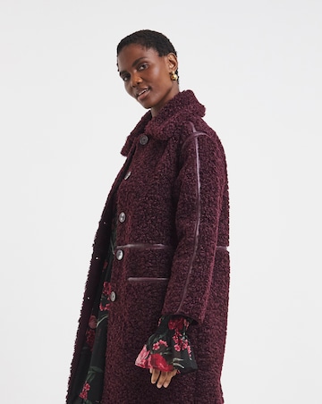 Wine Maxi Teddy Faux Fur Coat