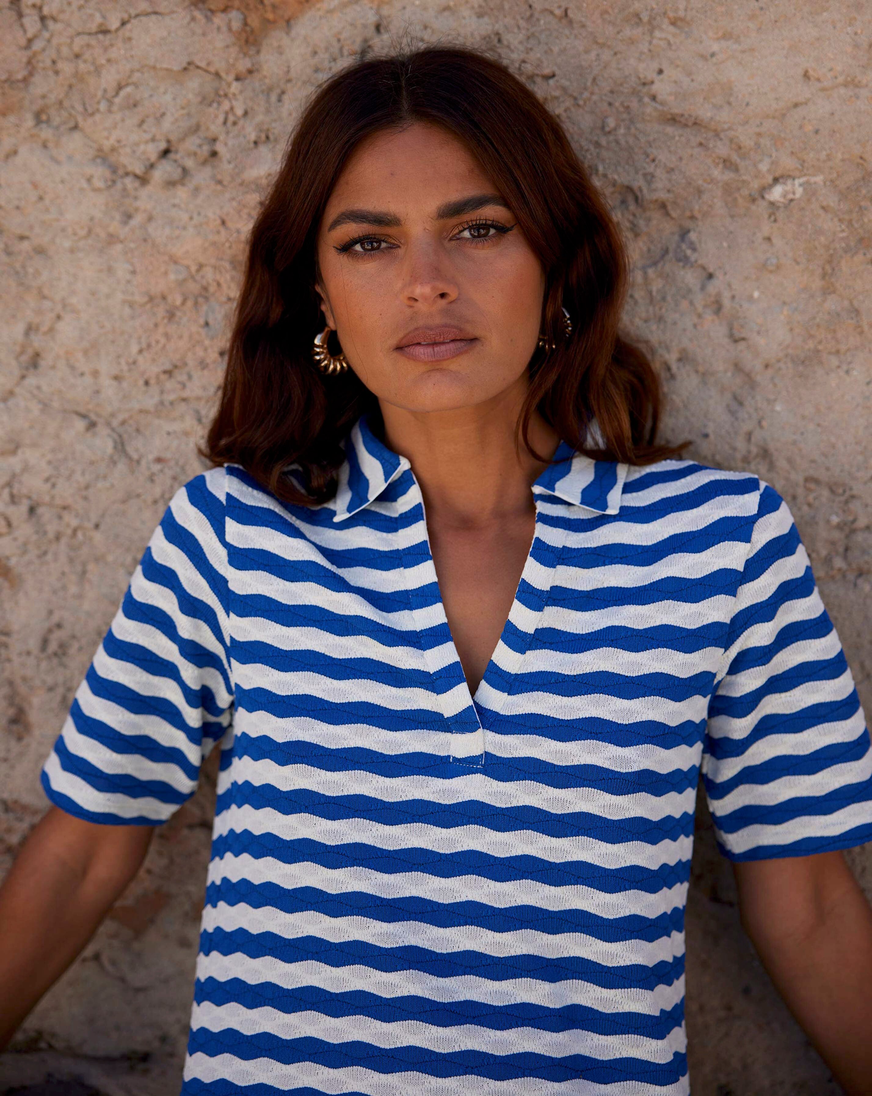 Ro&Zo Blue Stripe Knit Collared Dress | JD Williams