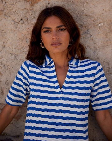 Ro&Zo Blue Stripe Knit Collared Dress