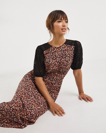 Lace Sleeve and Yoke Midi Tea Dress