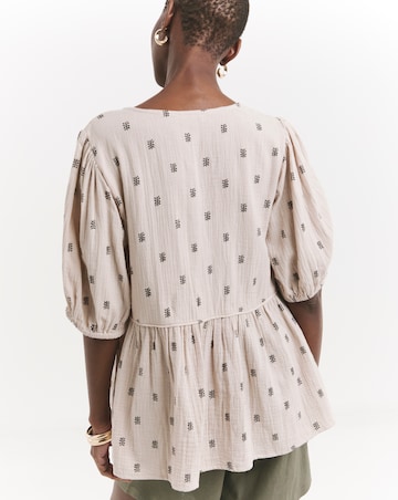 Printed Pure Cotton Textured Tie Front Top