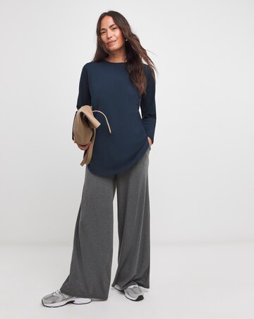 Navy Longline Long Sleeve Curved Hem Top